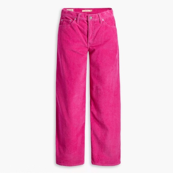 Levi’s Baggy Dad Corduroy Pants Mid Rise Loose Straight Leg Rose Violet Pink 25 - Picture 4 of 16